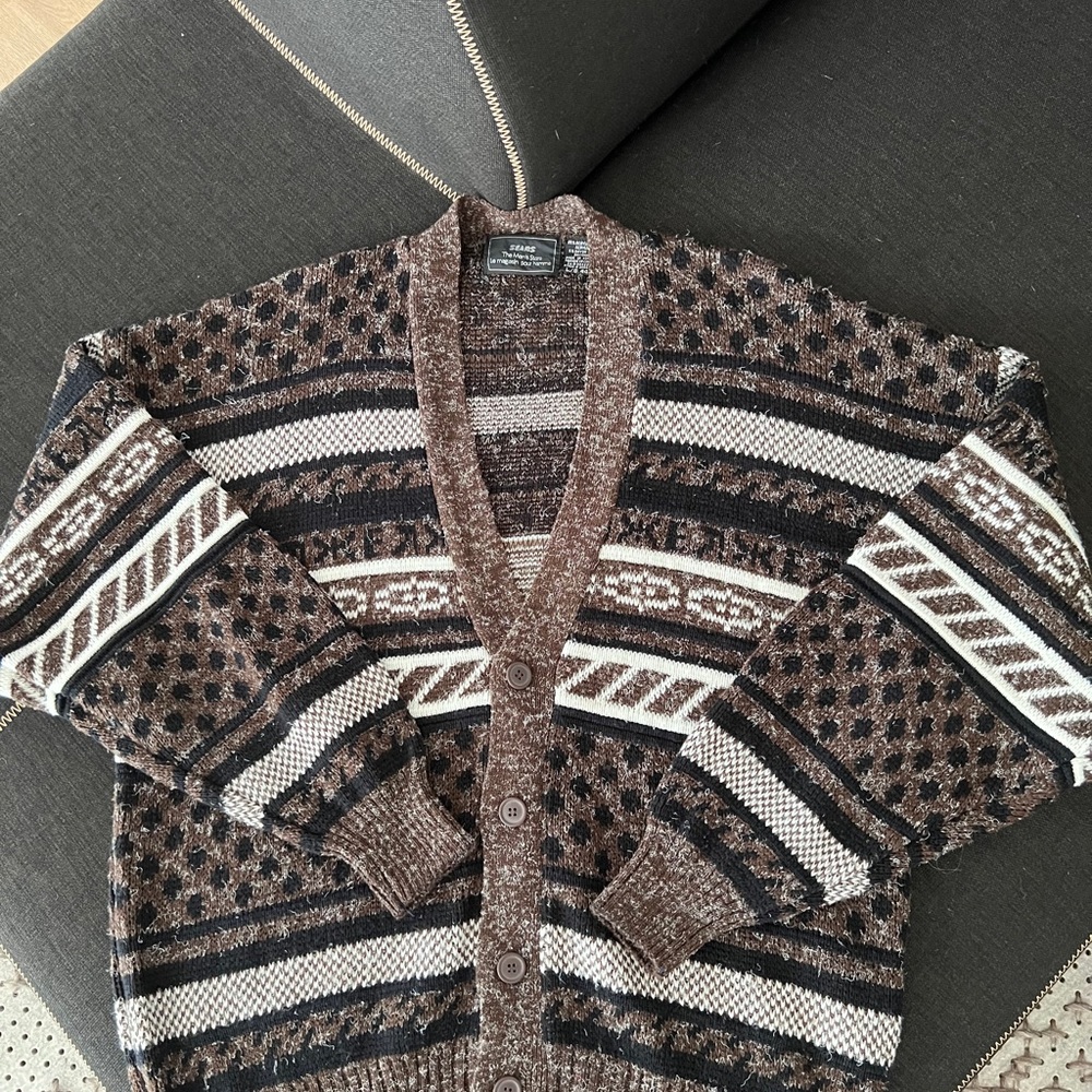Vintage Sears Black and Brown Cardigan Sweater with Textured Knit.